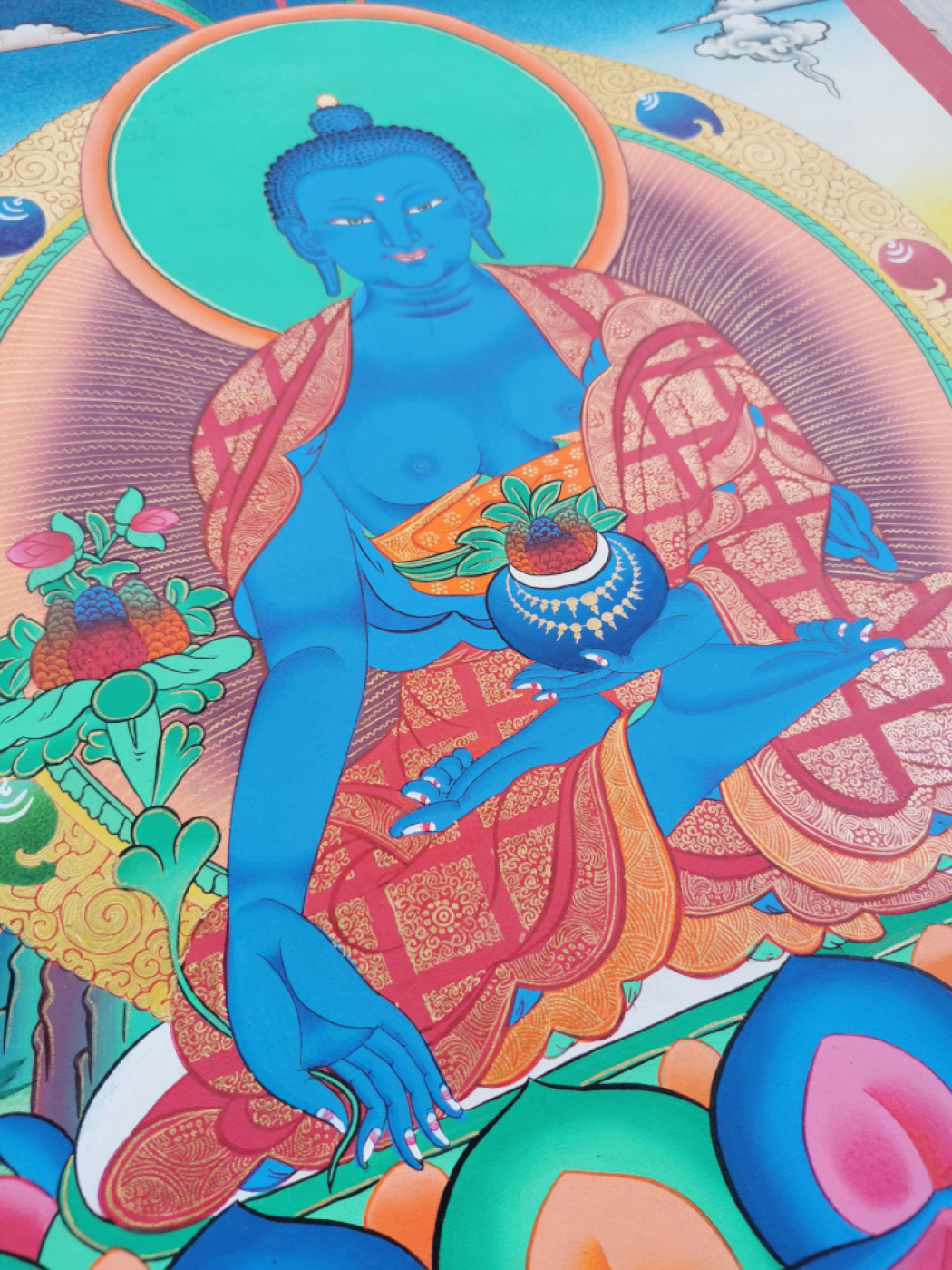 Thangka - Medizin Buddha | ca. 55x42cm | Exklusives Einzelstück